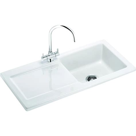 Franke Livorno 1 bowl White Gloss Ceramic Kitchen sink | Departments ...