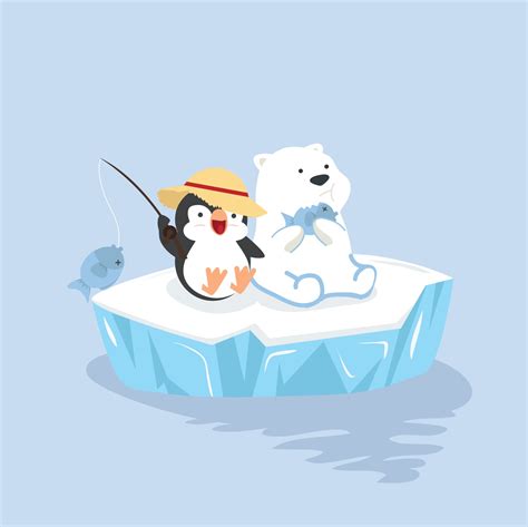 Cartoon happy polar bear with penguin sit on ice floe 2921475 Vector ...