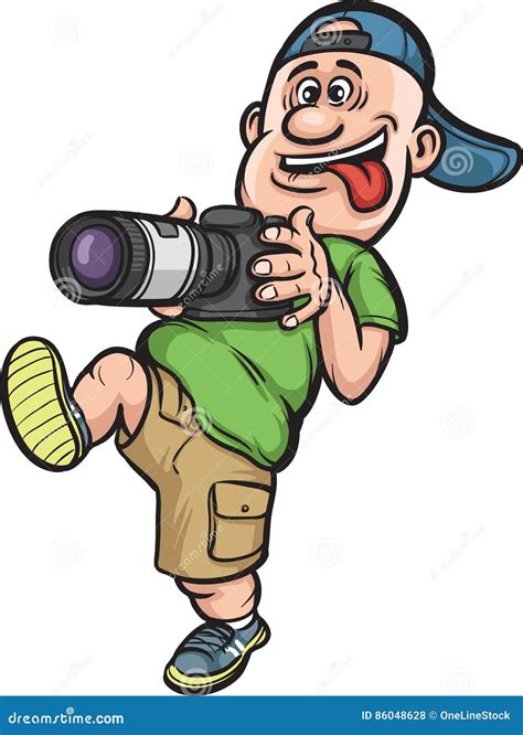 Funny Cartoon Character Walking Photographer Stock Vector