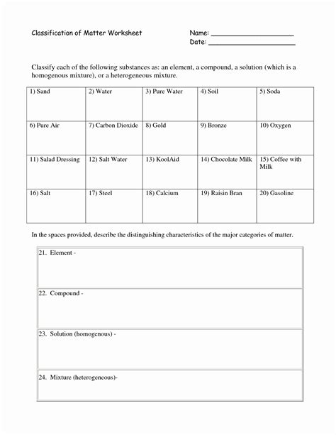 50 Classification Of Matter Worksheet