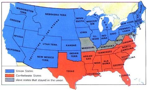 Map Of Union And Confederate States In 1860