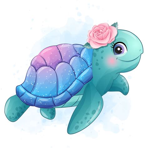 Cute sea turtle clipart with watercolor illustration