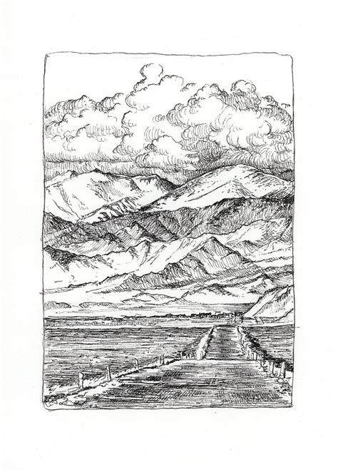 Mountain landscape. Pen and ink Drawing by Katarzyna Gagol | Saatchi Art