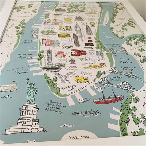 New York Manhattan Map Landmarks Poster Print New York Print - Etsy