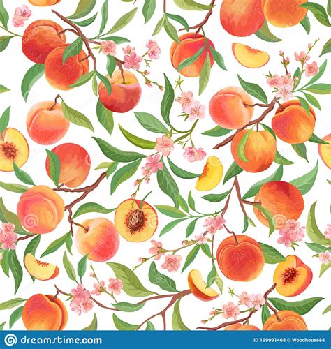 Seamless Peach Pattern. Cartoon Vector | CartoonDealer.com #75782359