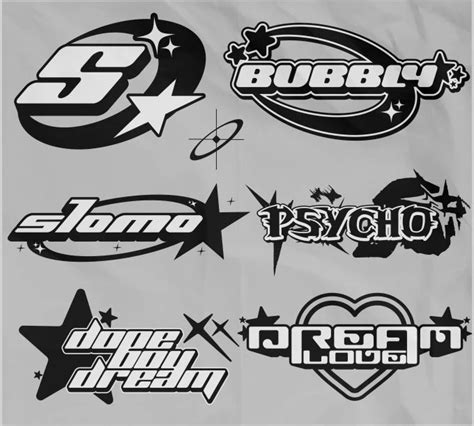 various logos and emblems are shown in black and white