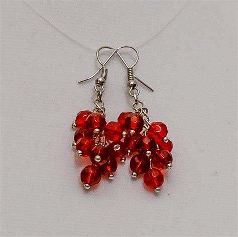 Ruby Cluster Earrings, Red Clusters, Ruby Colored, Red Faceted Glass ...