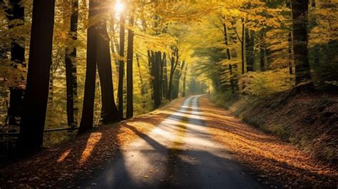 Premium AI Image | A road in the autumn forest