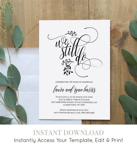 Vow Renewal Invitation Template, Printable, We Still Do, Instant ...