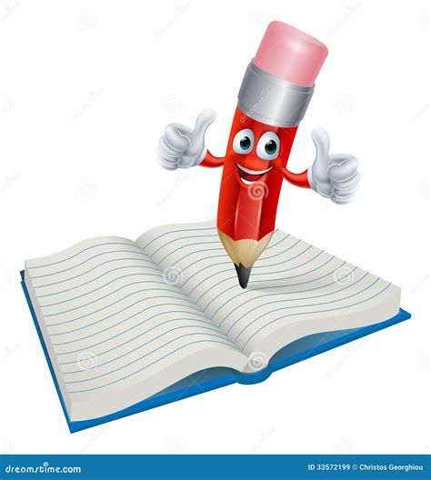 Cartoon Pencil Man Writing In Book Royalty Free Stock Images - Image ...