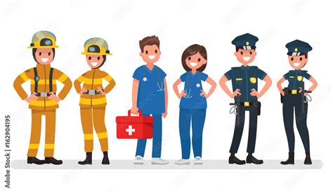 Police, fire and ambulance. Emergency services. Vector illustration in ...