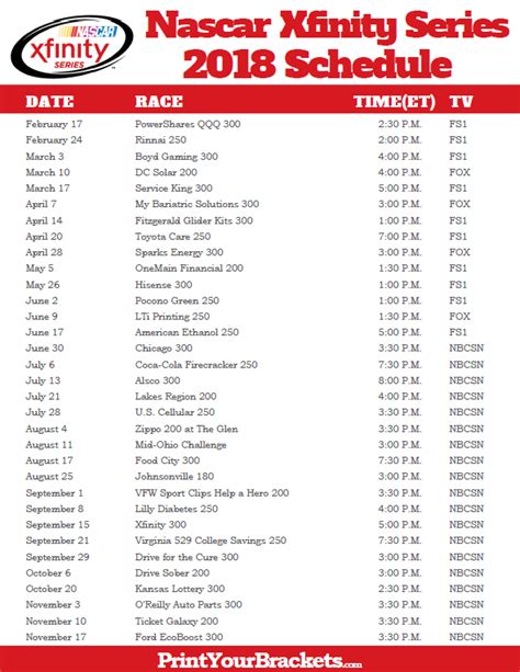 2018 Nascar Xfinity Series Schedule