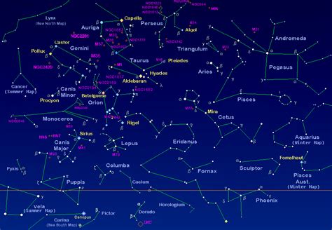 December Constellations In The Night Sky With Star Map | Outer Space ...