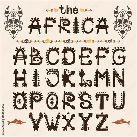 Hand drawn pattern with Tribal font typeface and mask ethnic . Capital ...