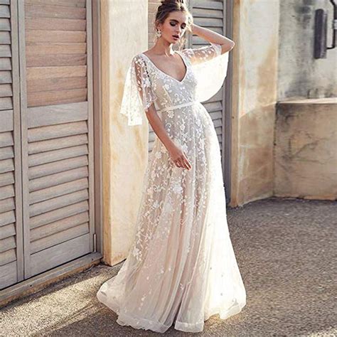 Women's Short Bohemian Wedding Dress | Lace Bridal Gown Backless ...