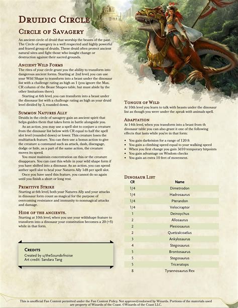 Circle of Savagery - Dinosaur Druid in 5e V1.1 : UnearthedArcana | Dnd ...