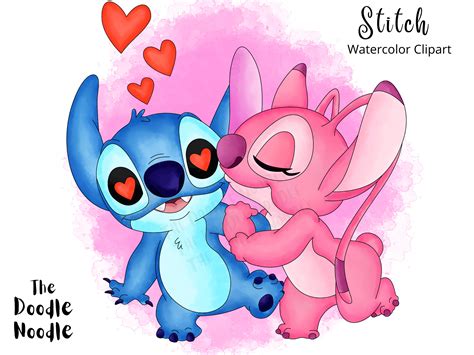 Stitch Hand Drawn Watercolor Clipart Cute Cartoon - Etsy