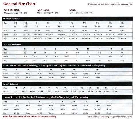 Scrub Size Chart