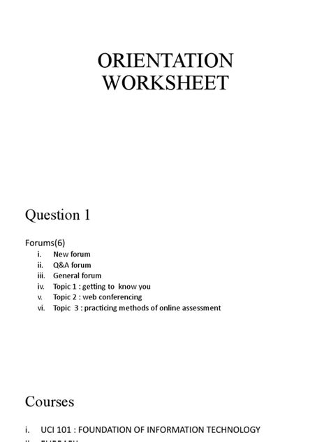 Orientation Worksheet | PDF