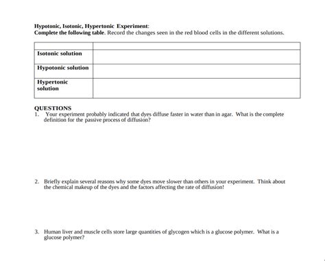 Solved Hypotonic, Isotonic, Hypertonic Experiment: Complete | Chegg.com