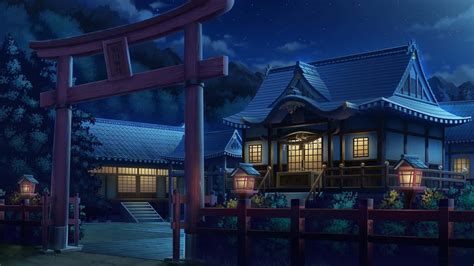 Download Traditional Japanese Houses Night Anime Wallpaper | Wallpapers.com