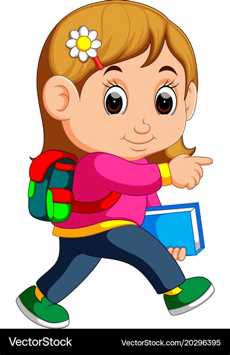 School girl cartoon walking Royalty Free Vector Image