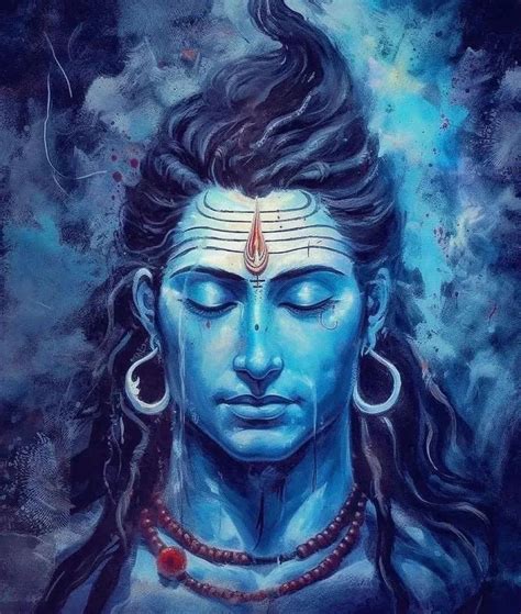 Painting Of Lord Shiva With Long Hair And Piercings