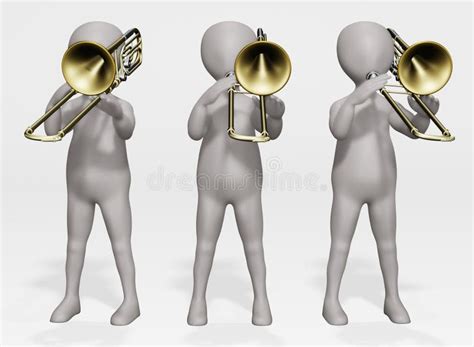 Render Of Cartoon Character With Bass Trombone Stock Illustration ...