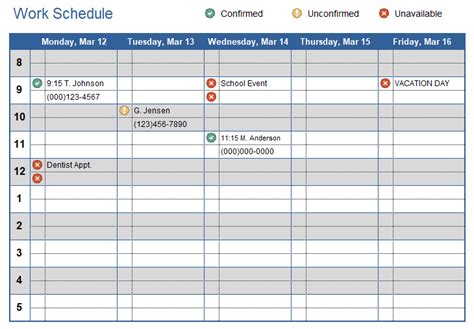 Work Schedule Template for Excel