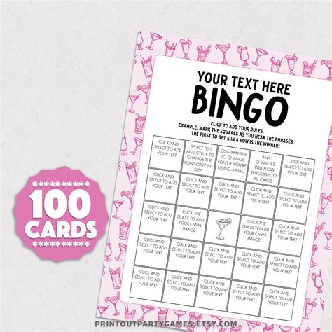 Bingo Card Template, Bingo Card Generator With 100 Unique Auto-fill ...