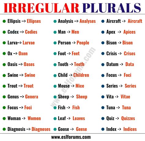 List of 36 Important Irregular Plural Nouns in English - ESL Forums