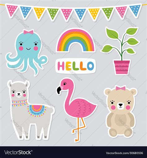 Cute animal stickers set Royalty Free Vector Image