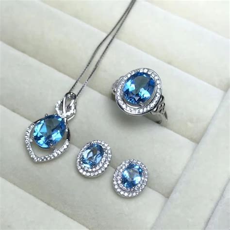 MeiBaPJ Classic Natural Blue Topaz Jewelry Set 925 Silver 3 Siut Fine ...