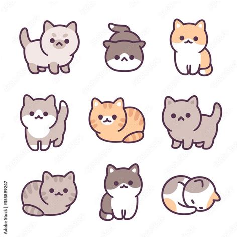 Cute cartoon cat set Stock Vector | Adobe Stock | Cute doodles, Cute ...