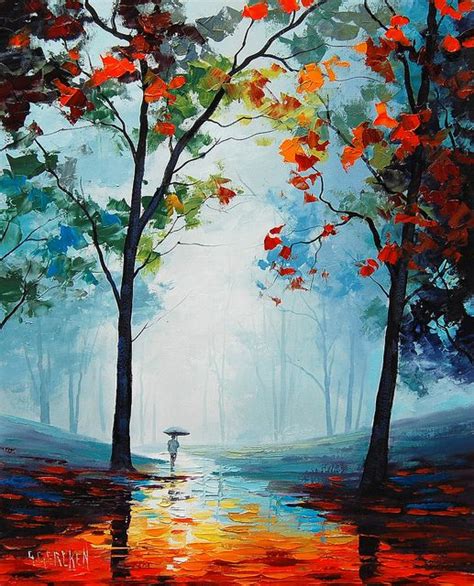 Autumn rain | Beautiful landscape paintings, Art painting, Oil painting ...