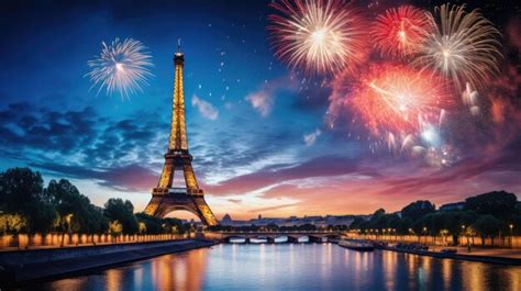 Premium Photo | Fireworks over tower in front of the eiffel tower