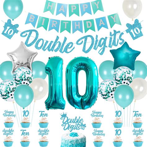 Buy 10th Birthday Decorations for Girls Teal, Double Digits Party ...