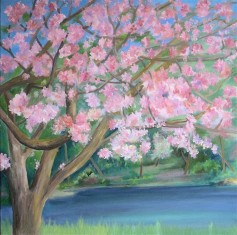 Ken's Art Studio: Cherry Blossom painting - 36x35 - drawn on canvas