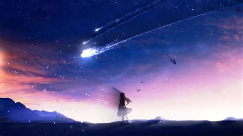 Anime Girl Stargazing Falling Comet HD Live Wallpaper For PC - DesktopHut