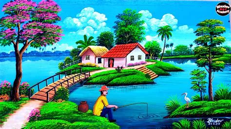 Beautiful Indian Village Scenery Drawing|Easy Indian Village Scenery ...