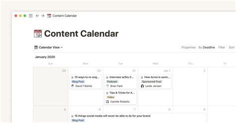 Calendar view databases