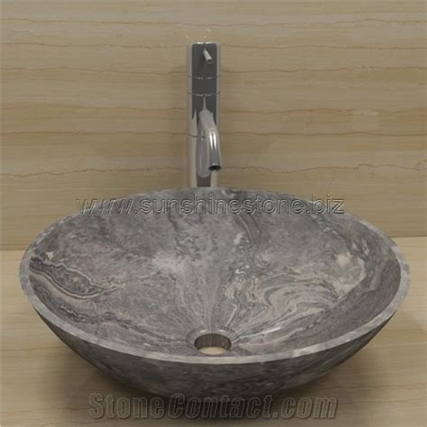 Silver Royal Marble Round Vessel Sink, Grey Marble Sinks Basins from ...