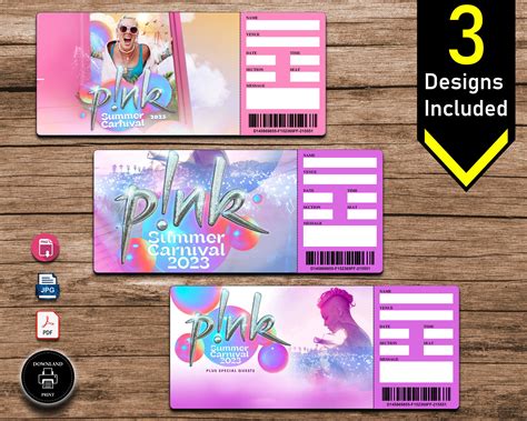 Printable Pink Concert Tickets. Summer Carnival Tour 2024 Ticket Stub ...