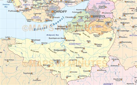 South West England County Map with regular relief @1,000,000 scale in ...