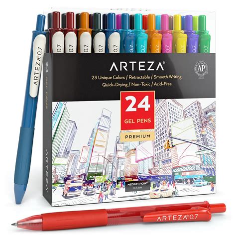 ARTEZA Retractable Gel Ink Pens, Vintage & Bright Colors - Set of 24 ...