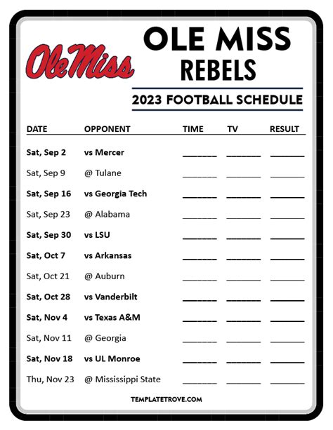 Printable 2023 Ole Miss Rebels Football Schedule