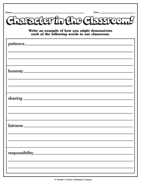 Free Character Education Worksheets