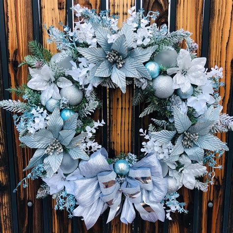 Christmas wreath, holiday wreath, ice blue, silver, white | Christmas ...