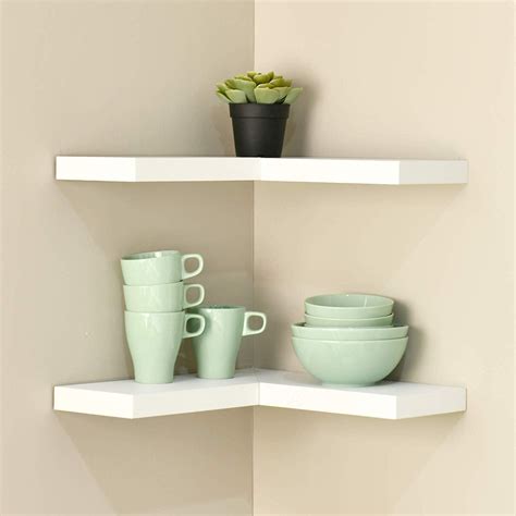 Floating Corner Shelf Set of 2, White - WellandStore