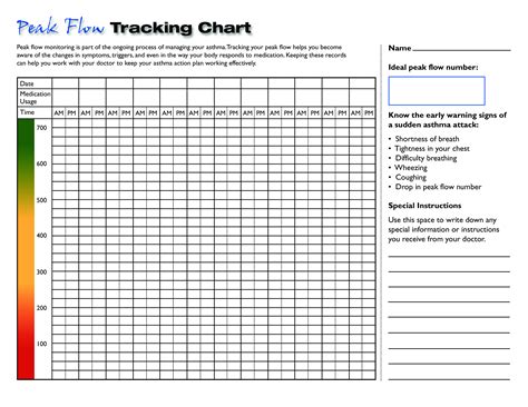 Printable Asthma Peak Flow Chart